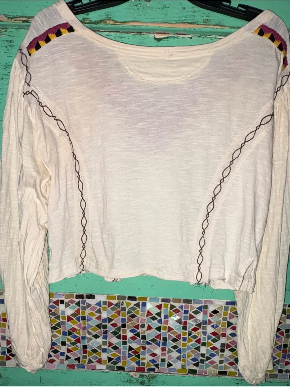 Boho Embroidered Ivory Women's Peasant Top